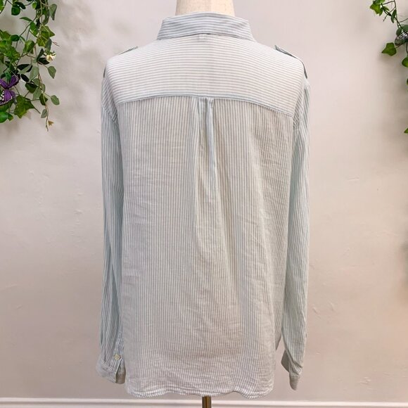 Joie Dumas Blue Pinstripe Button Down Shirt Size Large - Picture 6 of 9